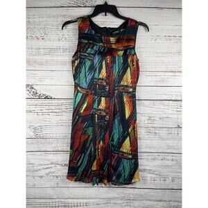 Ellen Tracy Dress Women's 8 Multicolor Sleeveless Fit Flare Lined Abstract Print